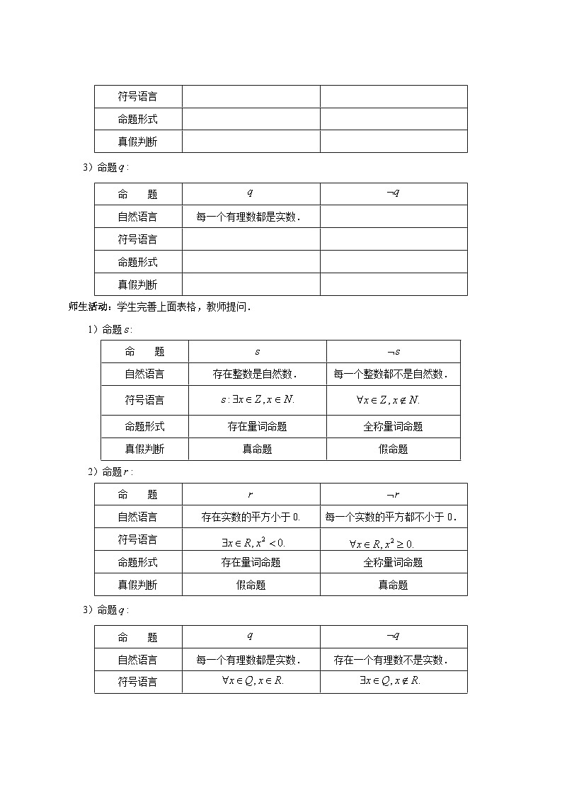 人教B版数学高一必修第一册 1.2.2《全称量词命题与存在量词命题的否定》课件+教案03