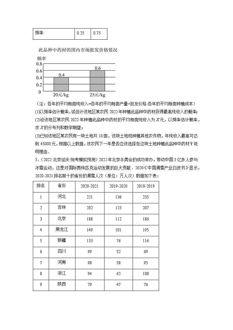 2023届北京新高考复习 专题3 统计与概率解答题30题专项提分计划 原卷版03