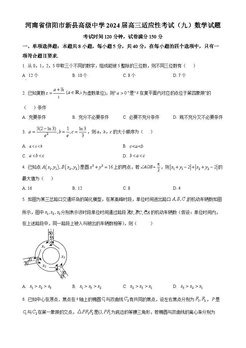 河南省信阳市新县高级中学2024届高三适应性考试（九）数学试题（原卷版+解析版）01