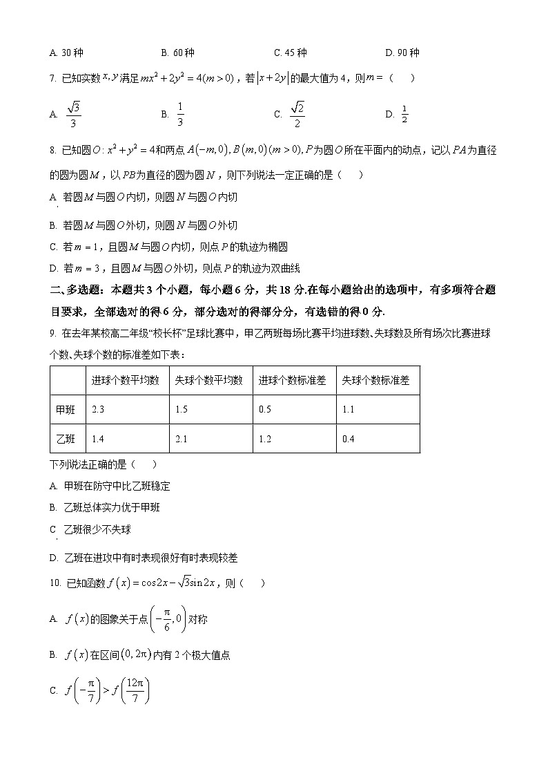 安徽省池州市2024届高三下学期二模数学试卷（Word版附解析）02