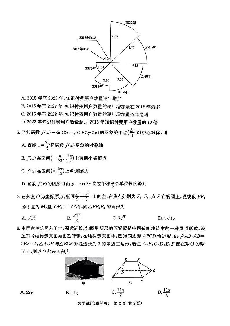 湖南省长沙市雅礼中学2024届高三下学期数学月考试卷(八)及参考答案02