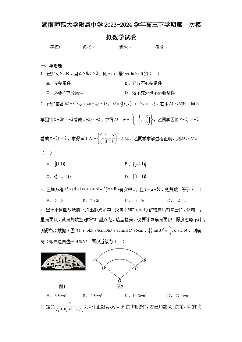 湖南师范大学附属中学2023-2024学年高三下学期第一次模拟数学试卷及答案第1页