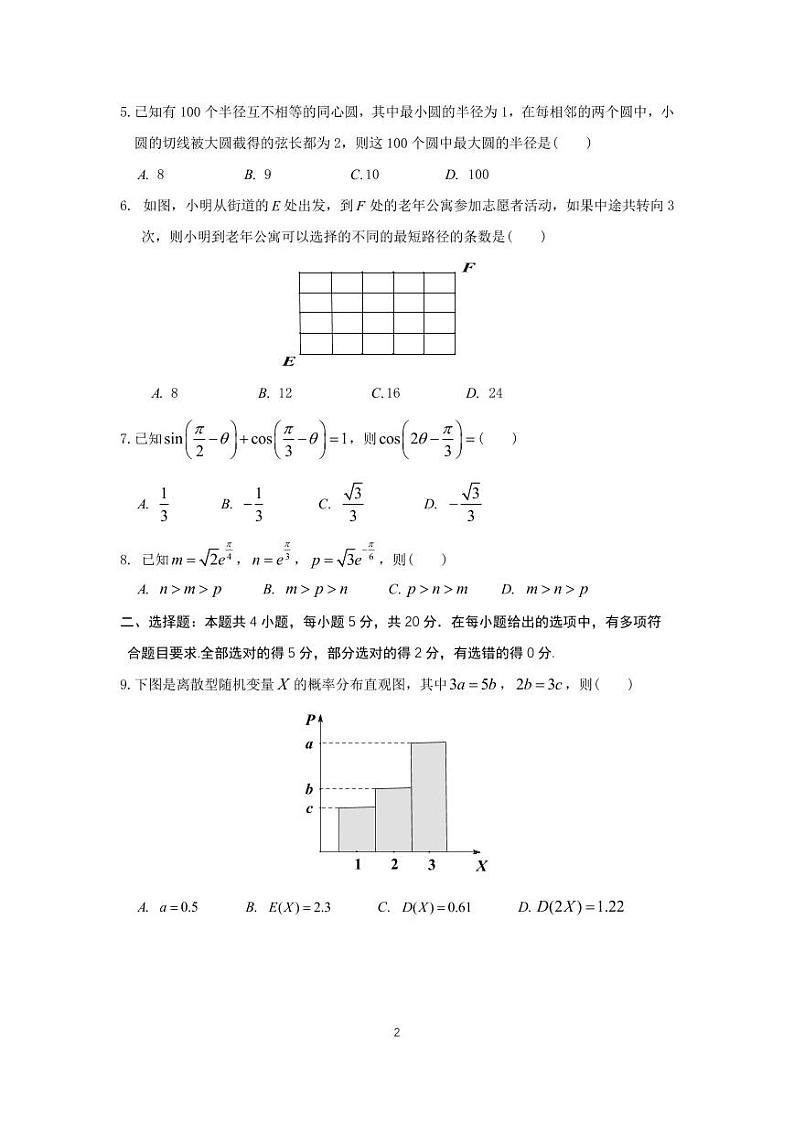 2024 年沈阳市高中三年级教学质量监测（一）数学试卷第2页