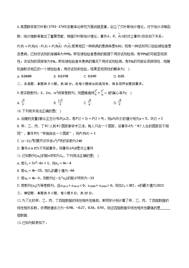 2023-2024学年辽宁省朝阳市建平实验中学高二（下）第一次月考数学试卷（含解析）02