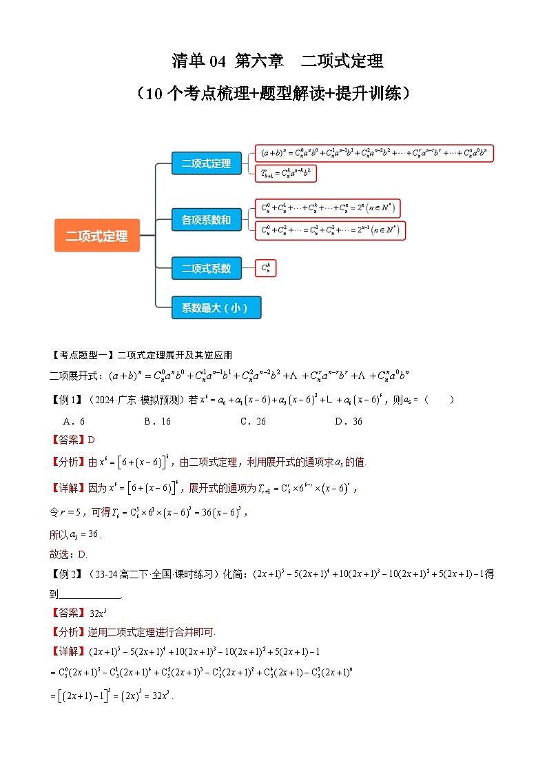 【期中复习】2023-2024学年人教A版2019高二数学下册考点清单 专题演练 专题04 第六章 二项式定理.zip01