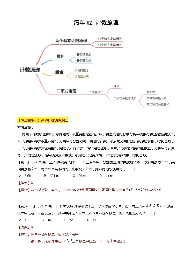 【期中复习】2023-2024学年（苏教版2019选修二）高二数学下册专题02 计数原理专题训练（解析版）第1页