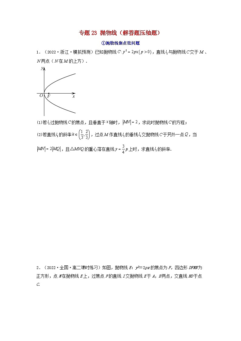 新高考版2023年高考数学必刷压轴题专题23抛物线解答题压轴题（学生版）01