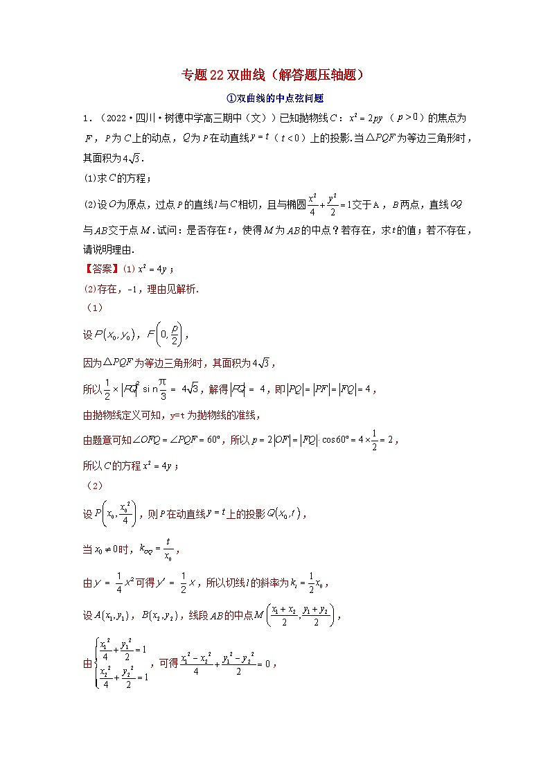 新高考版2023年高考数学必刷压轴题专题22双曲线解答题压轴题（教师版）01