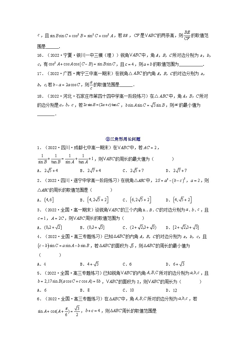 新高考版2023年高考数学必刷压轴题专题13解三角形选填压轴题（学生版）03