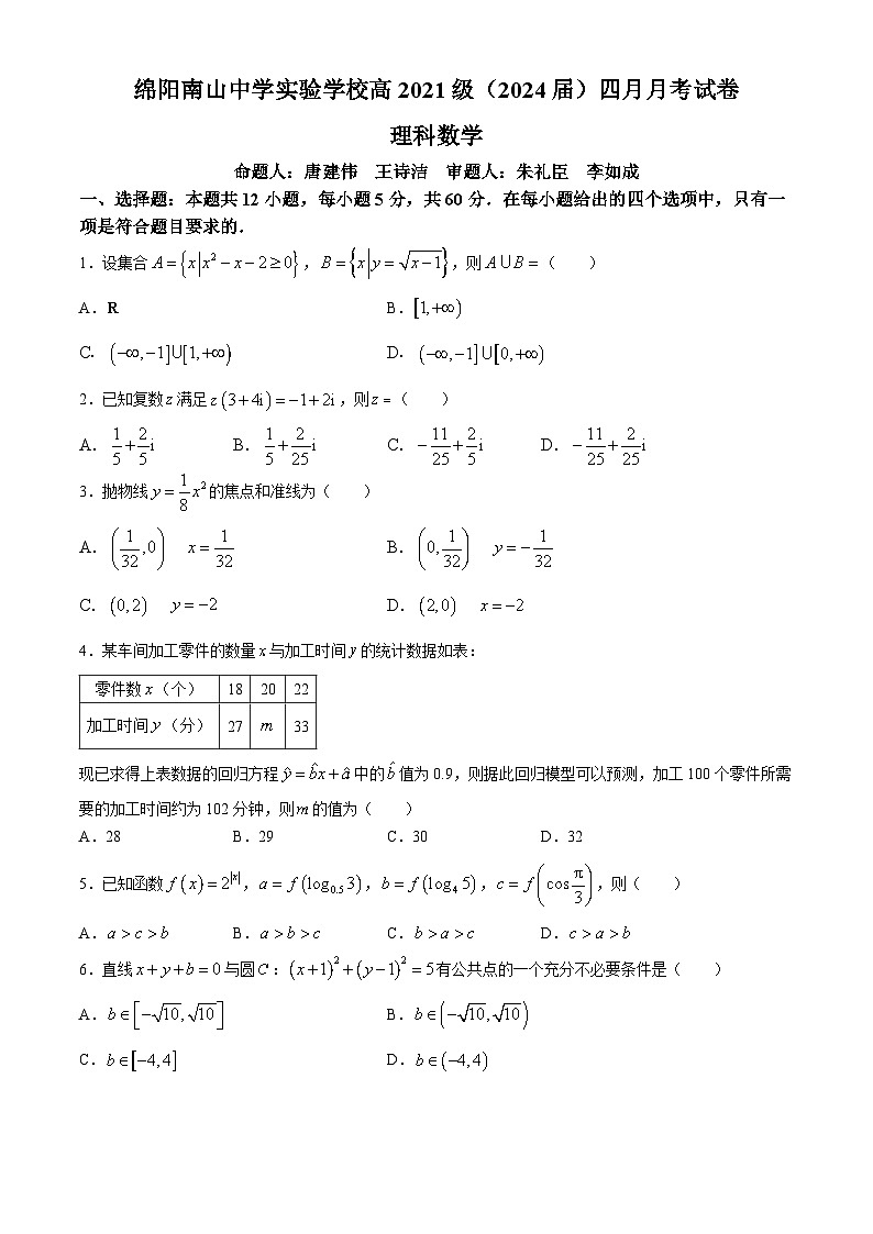 2024绵阳南山中学实验学校高三下学期4月月考试题数学（理）含答案01