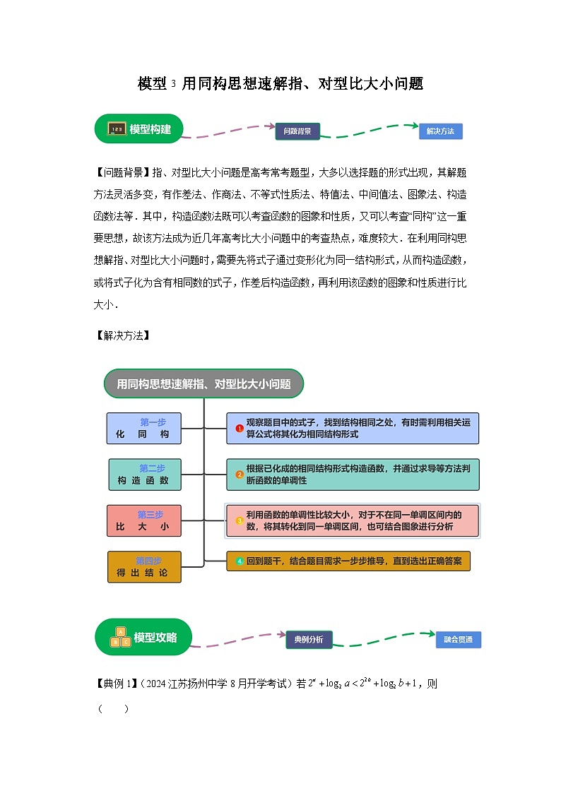第二章 模型3用同构思想速解指、对型比大小问题模型 （含解析）2024年高考数学三轮冲刺考点归纳第1页