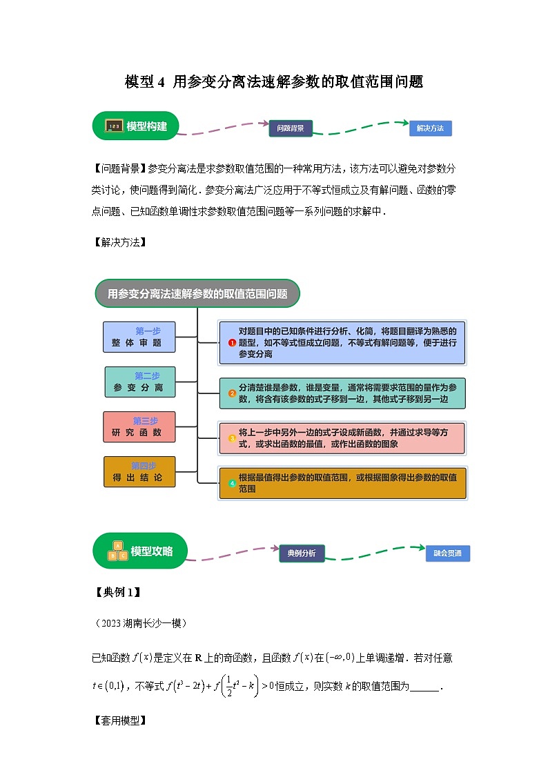 第二章 模型4用参变分离法速解参数的取值范围问题模型 （含解析）2024年高考数学三轮冲刺考点归纳第1页