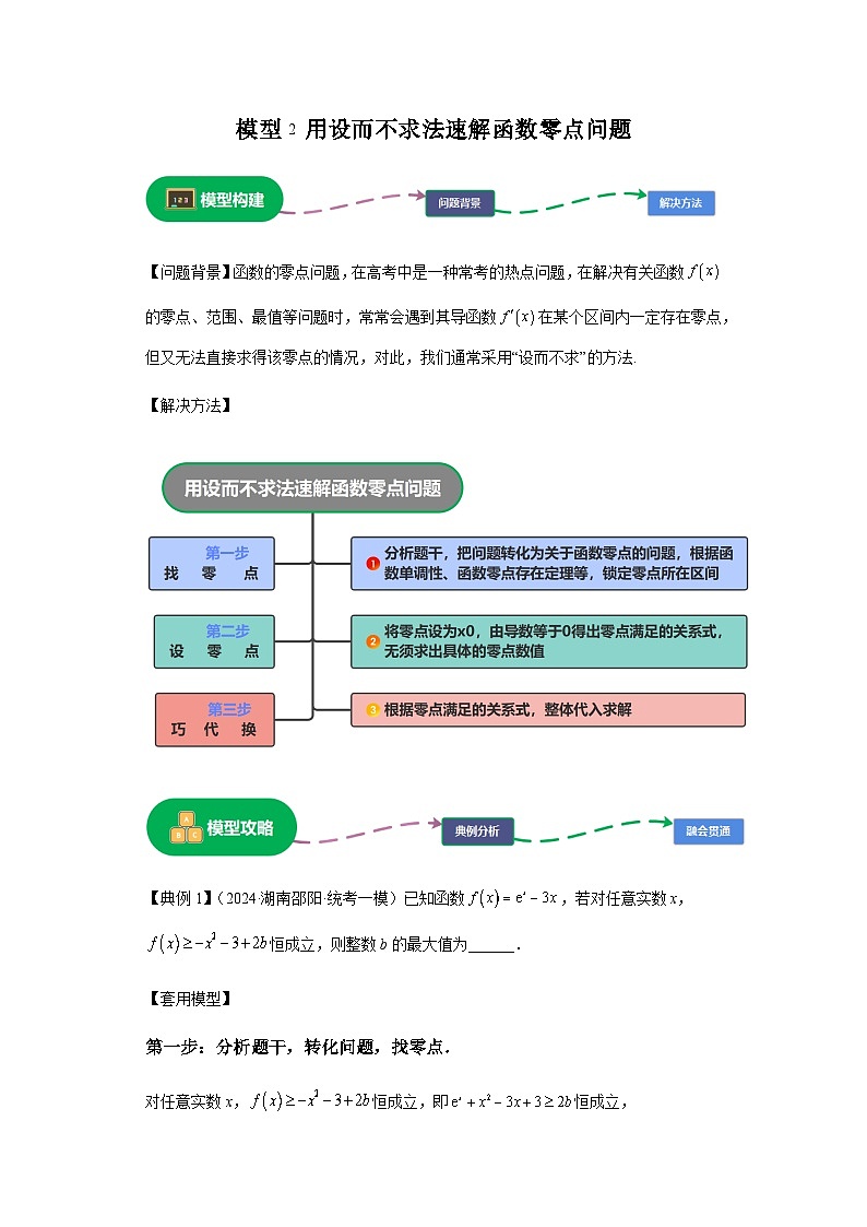 第三章 模型2用设而不求法速解函数零点问题模型 （含解析）2024年高考数学三轮冲刺考点归纳第1页