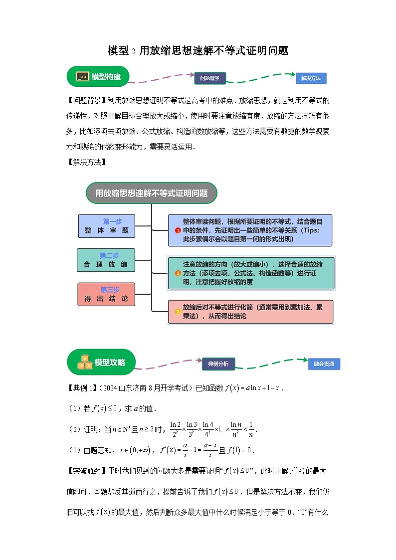 第五章 模型2用放缩思想速解不等式证明问题模型 （含解析）2024年高考数学三轮冲刺考点归纳第1页