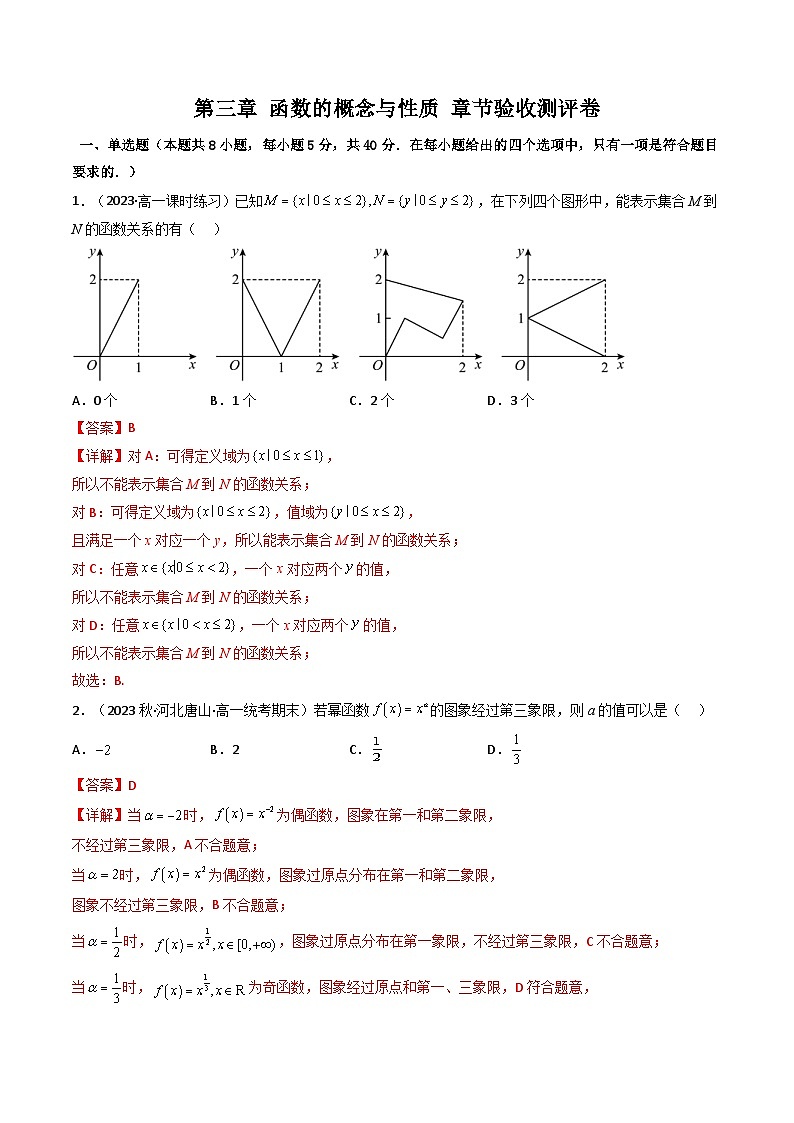 人教A版高中数学（必修第一册）同步讲义第二十二讲 第三章 函数的概念与性质 测评卷（2份打包，原卷版+教师版）01