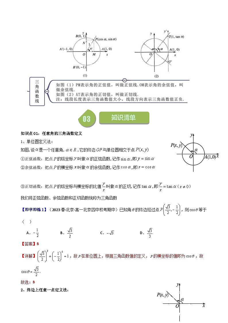人教A版高中数学（必修第一册）同步讲义第34讲 5.2.1三角函数的概念（2份打包，原卷版+教师版）02