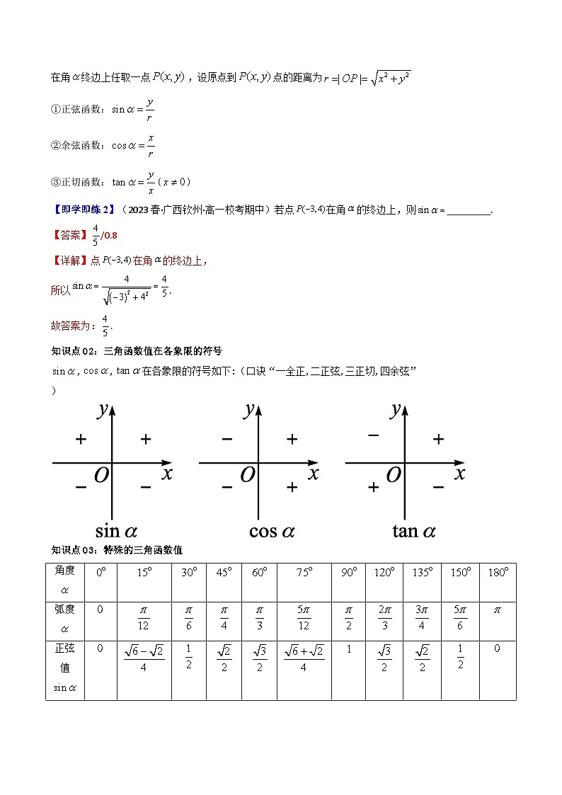 人教A版高中数学（必修第一册）同步讲义第34讲 5.2.1三角函数的概念（2份打包，原卷版+教师版）03