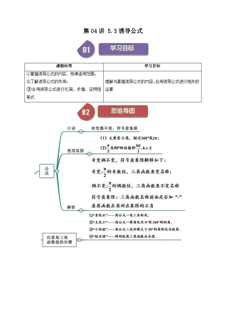 人教A版高中数学（必修第一册）同步讲义第36讲 5.3诱导公式（2份打包，原卷版+教师版）01