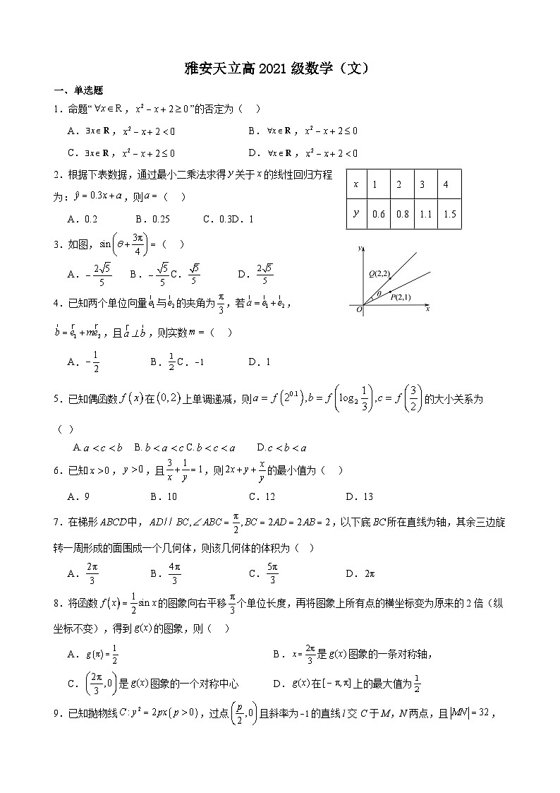 四川省雅安市神州天立教育发展有限责任公司2024届高三模拟预测文科数学试题第1页