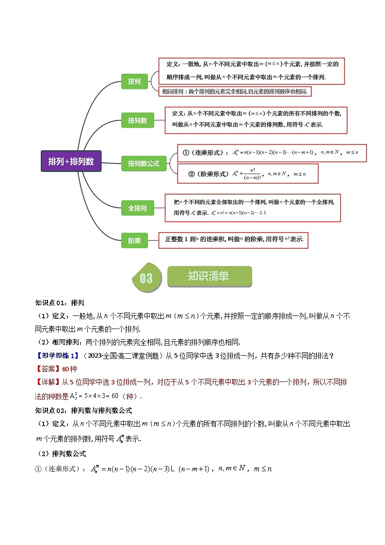 人教A版高中数学（选择性必修三）同步讲义第02讲 6.2.1排列+6.2.2排列数（2份打包，原卷版+教师版）02