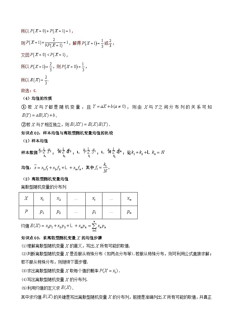 人教A版高中数学（选择性必修三）同步讲义第11讲 7.3.1 离散型随机变量的均值（2份打包，原卷版+教师版）03