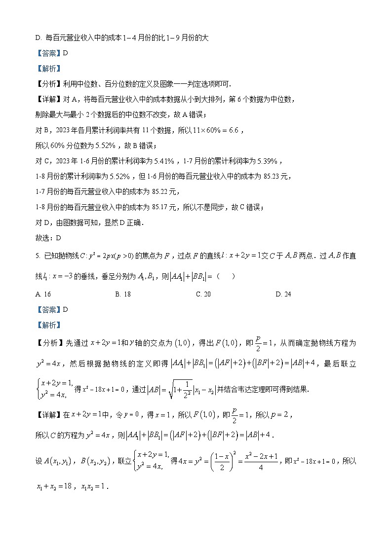 安徽省池州市第一中学2024届高三一模数学试卷（Word版附解析）03