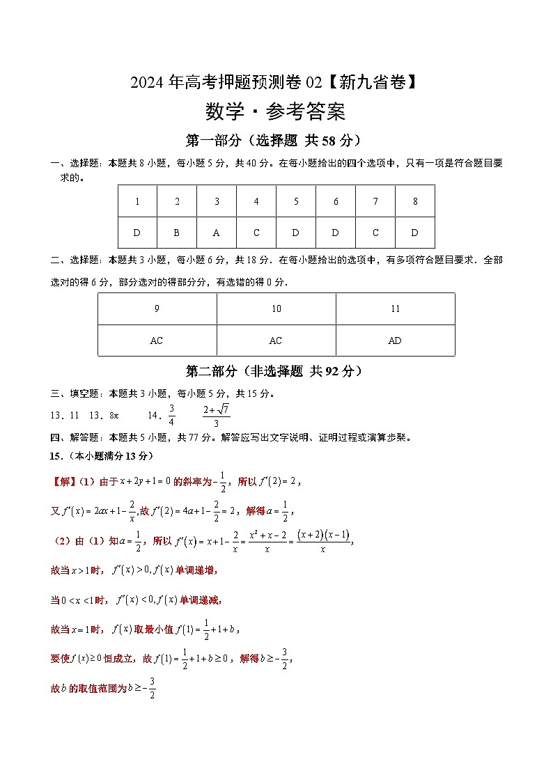 数学（九省新高考新结构卷02）（参考答案）第1页
