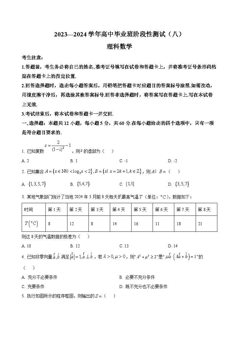 陕西省安康市高新中学、安康中学高新分校2023-2024学年高三阶段性测试（八）理科数学试题（原卷版）第1页