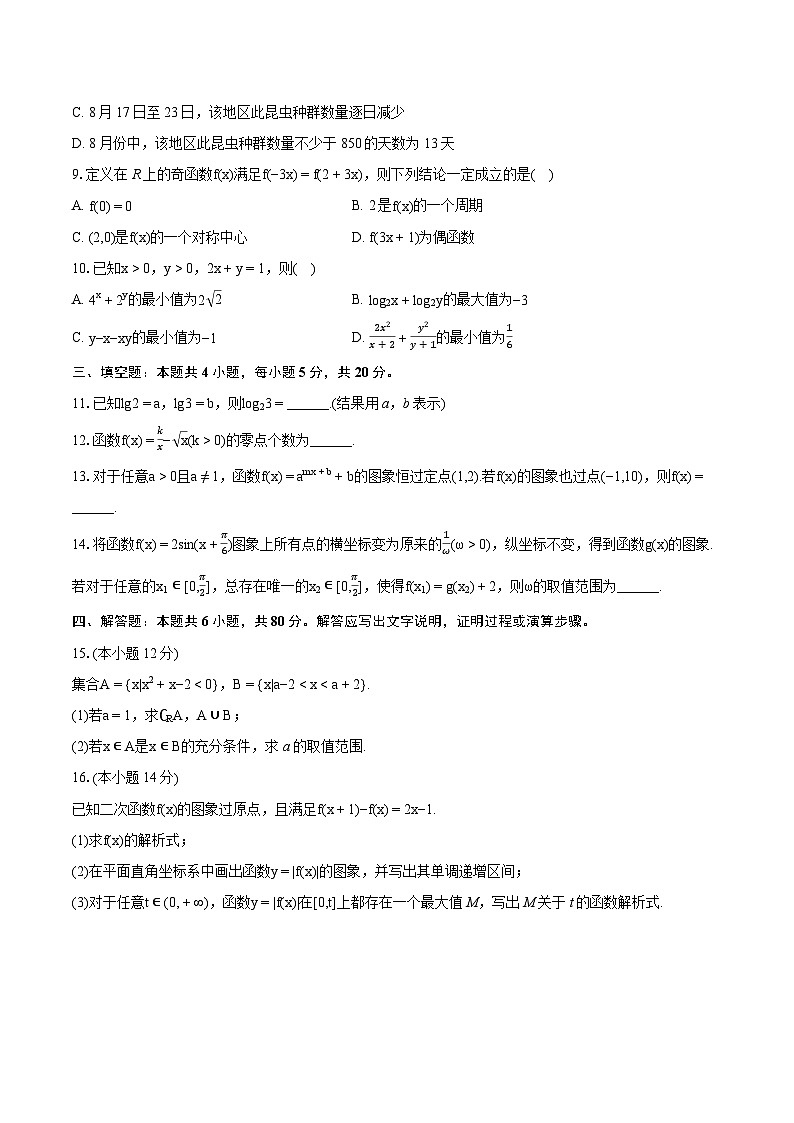 2023-2024学年福建省泉州市高一（上）期末数学试卷(含详细答案解析)02