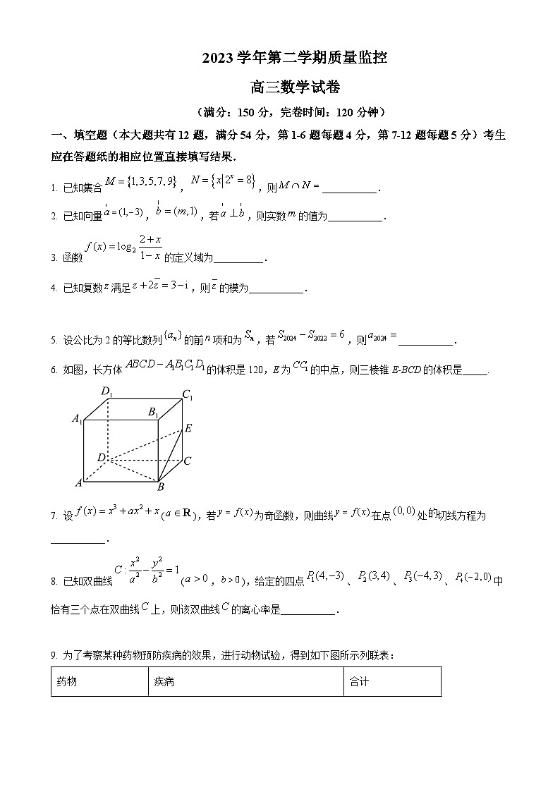上海市金山区2024届高三二模数学试题（原卷版+解析版）01