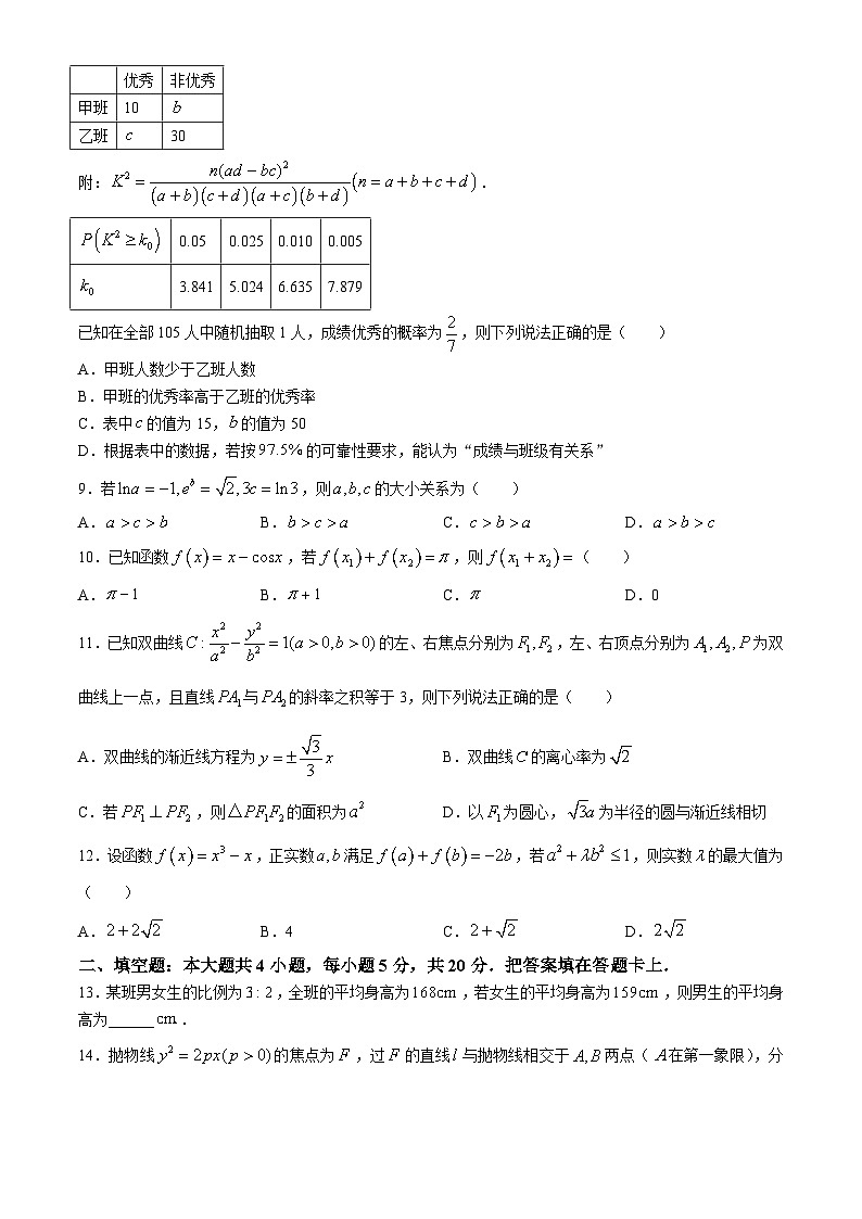 四川省成都市第七中学2024届高三下学期三诊模拟考试数学（理）试卷（Word版附答案）02
