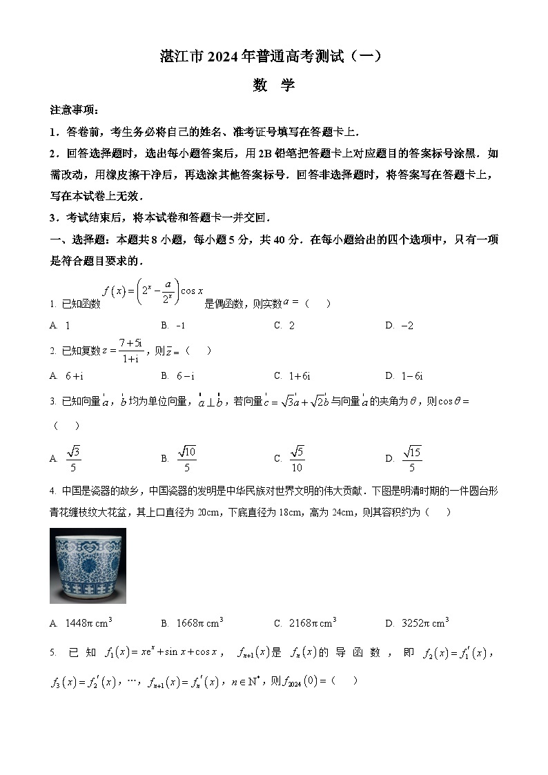 2024届广东省湛江市高三一模数学试题01