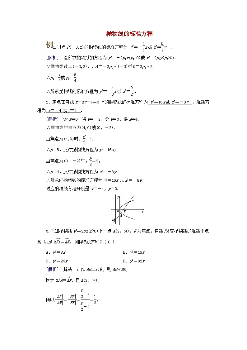2025版高考数学一轮总复习考点突破训练题第8章平面解析几何第7讲抛物线考点2抛物线的标准方程第1页