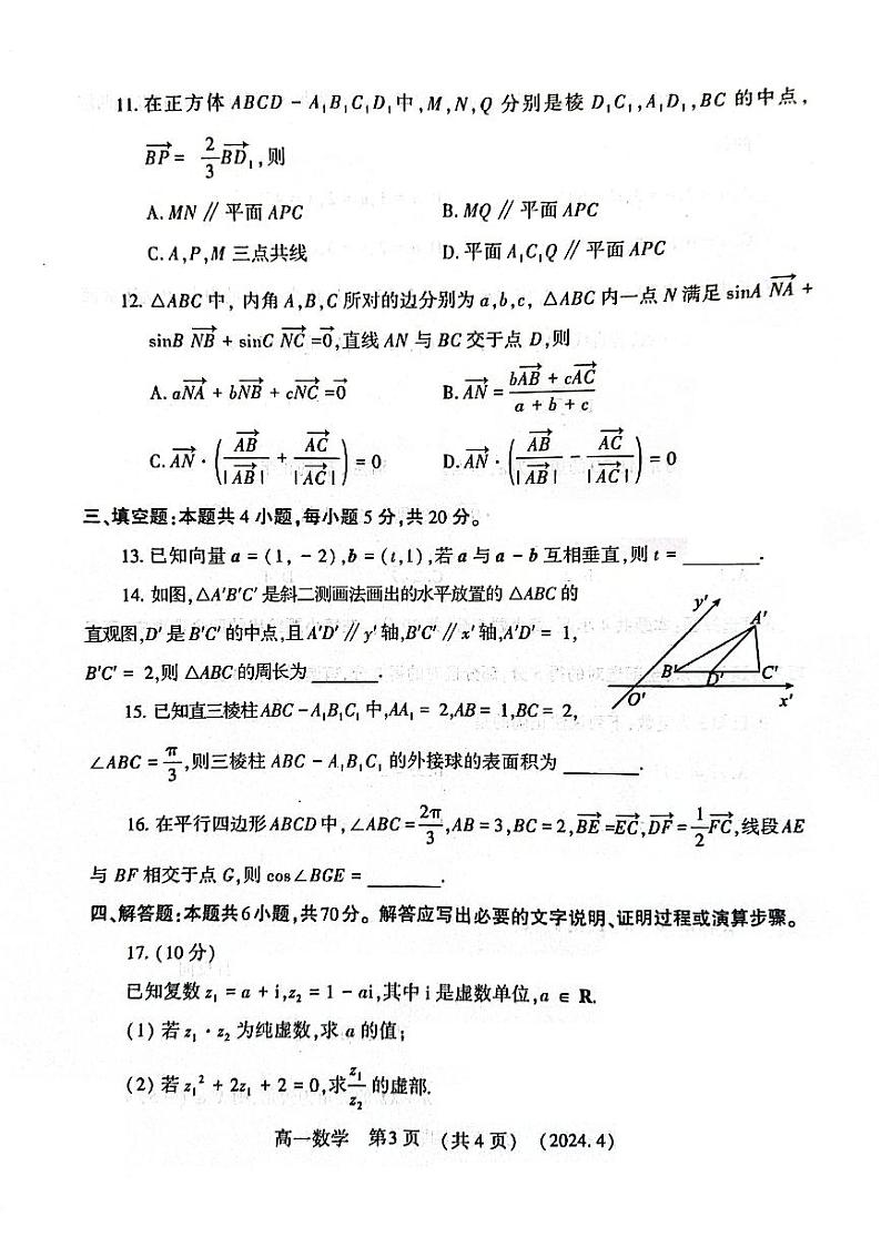 2023-2024学年河南省洛阳市高一下学期期中数学试卷及答案03