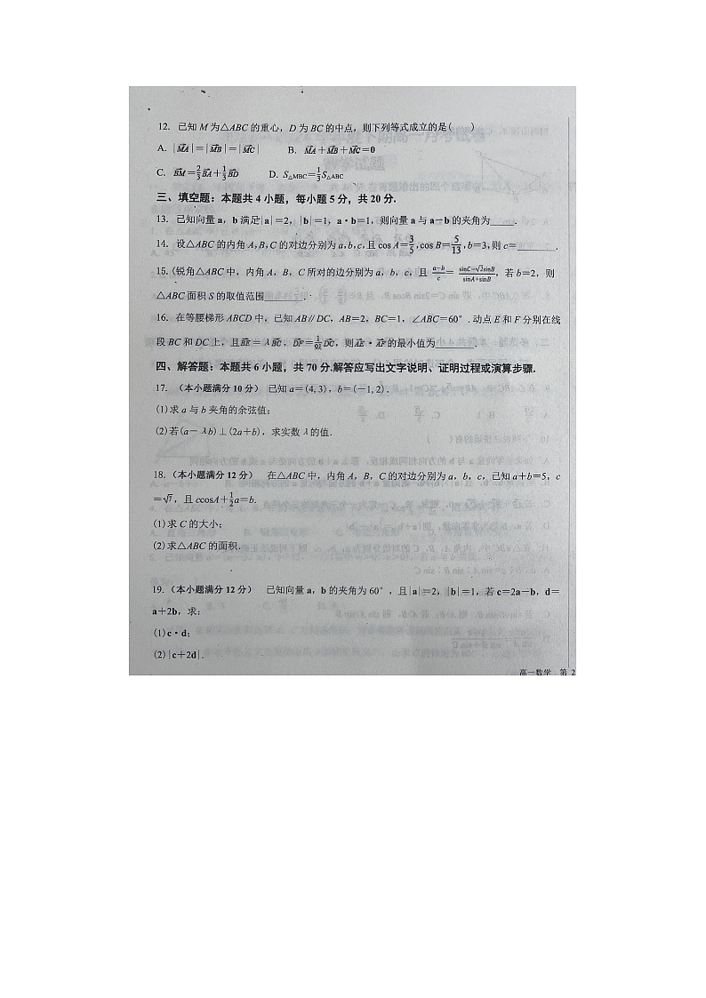 河南省周口市西华县第二高级中学2023-2024学年高一下学期第一次月考数学试题03