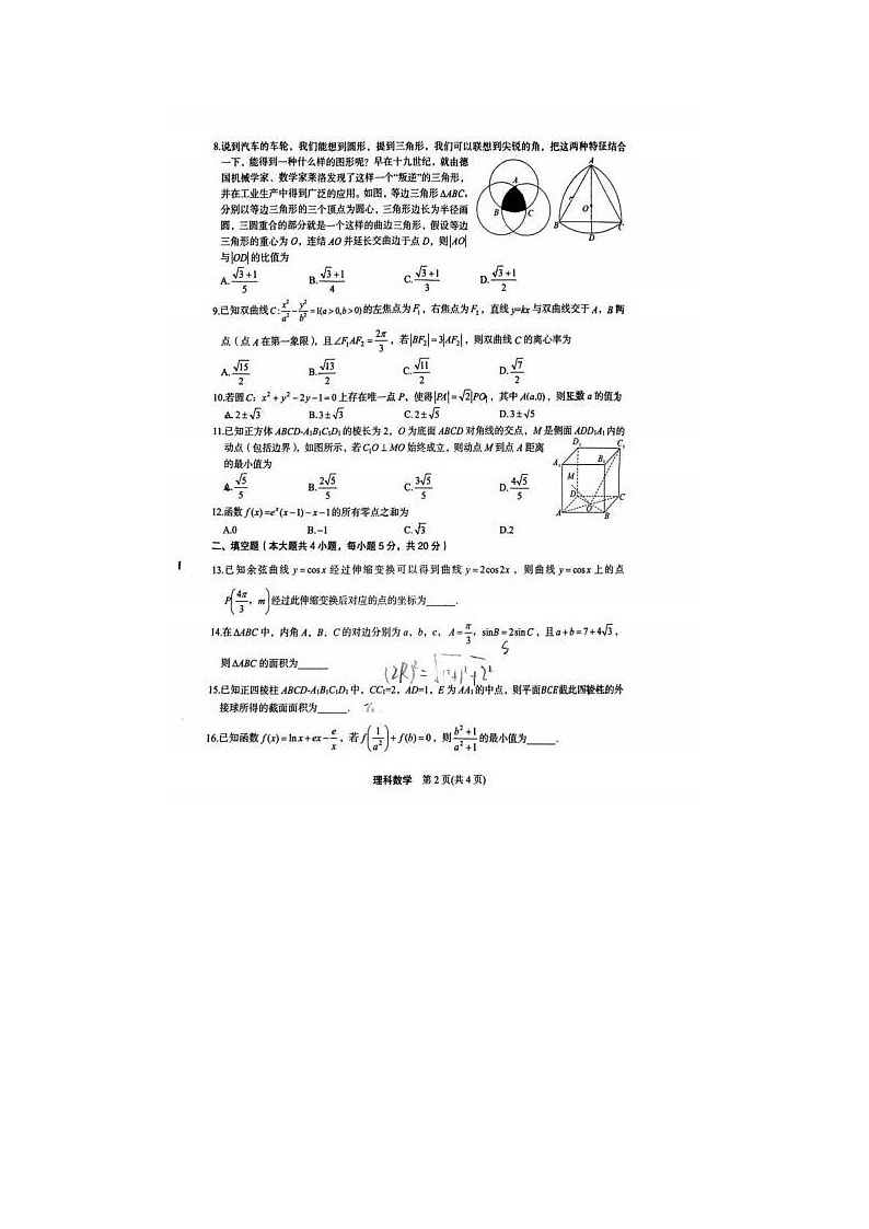 2024届陕西省菁师联盟高三下学期4月考试理科数学试题第2页