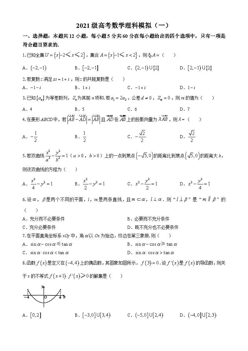 四川省绵阳中学2024届高三下学期高考模拟（一）理科数学试题(无答案)第1页
