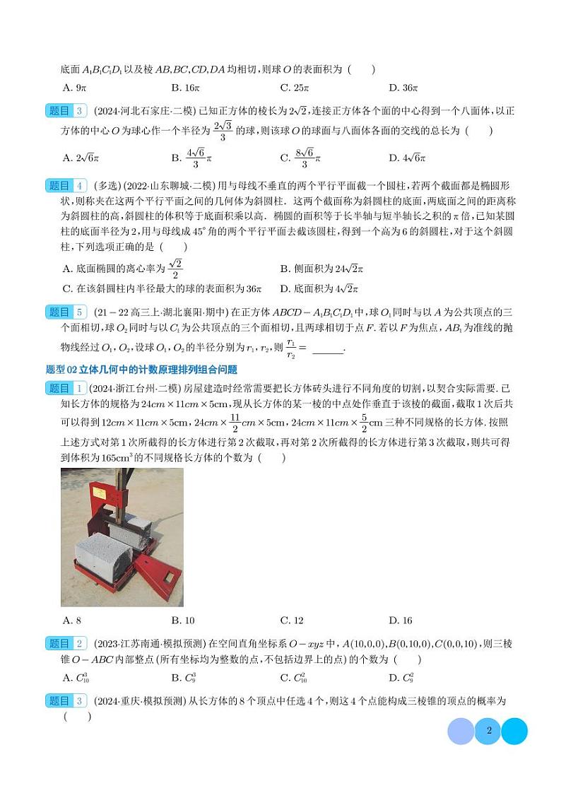2024届高考数学二轮复习 立体几何压轴题十大题型汇总（原卷版+解析版）02