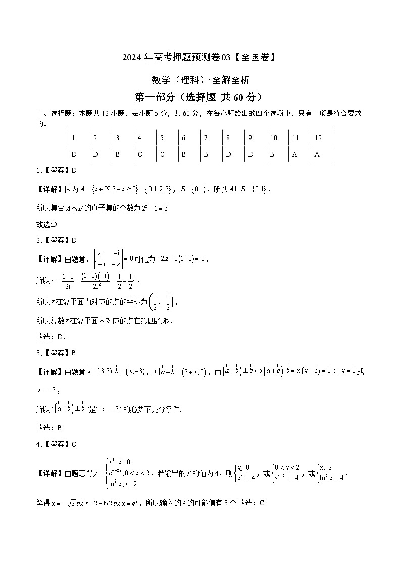 2024年高考押题预测卷—数学（全国卷理科03）（全解全析）第1页