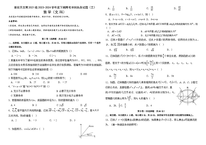 四川省雅安市神州天立学校2024届高三下学期高考冲刺热身（三）文科数学试题01
