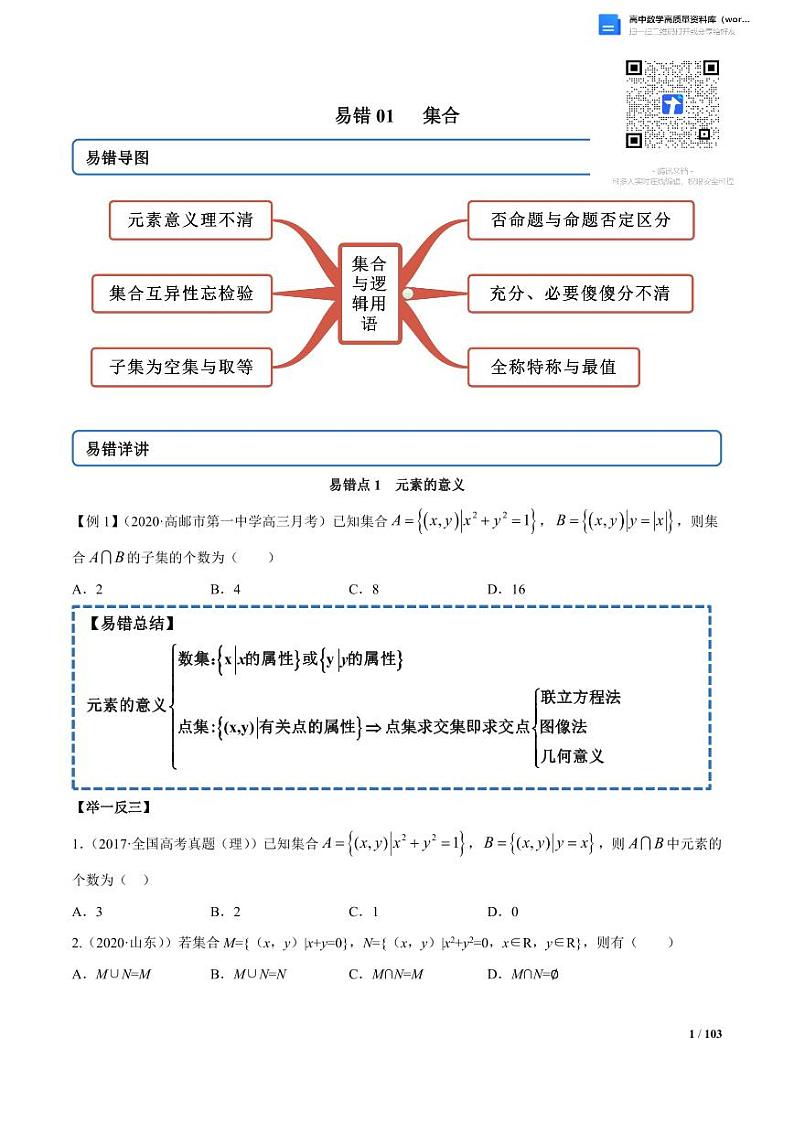 高中数学易错点专题11讲第1页