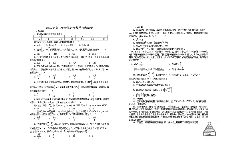 2025届高二年级第六次数学月考试卷第1页