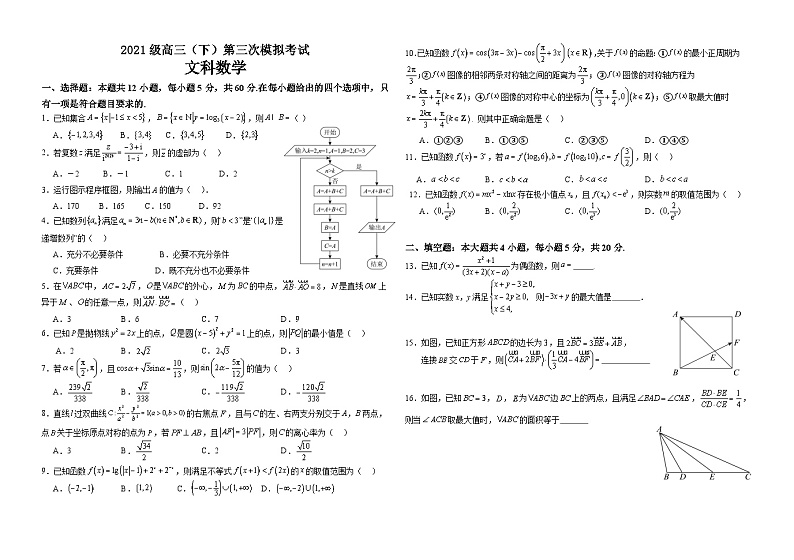 四川省眉山市仁寿县2024届高三下学期三诊模拟联考数学（文）试卷（Word版附解析）01