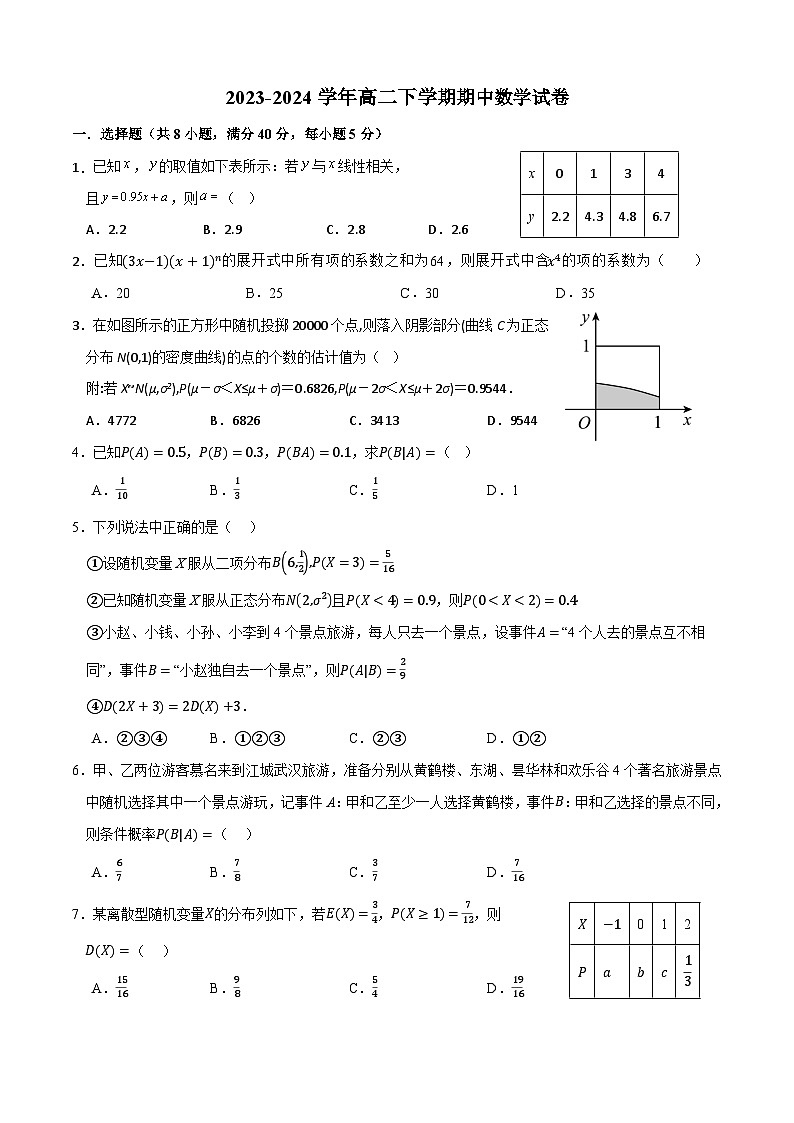 福建省南安市柳城中学2023-2024学年高二下学期5月期中考试数学试题01