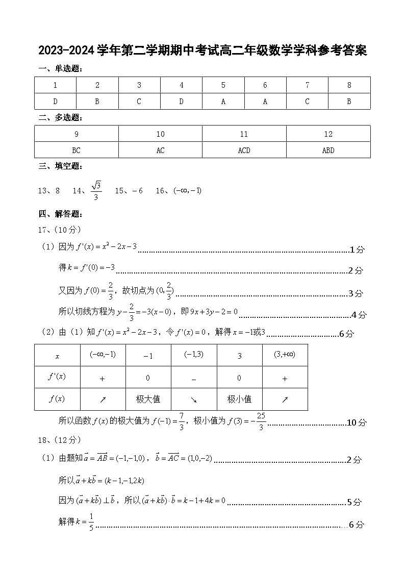 甘肃省兰州市教育局第四片区2023-2024学年高二下学期期中考试数学试卷01