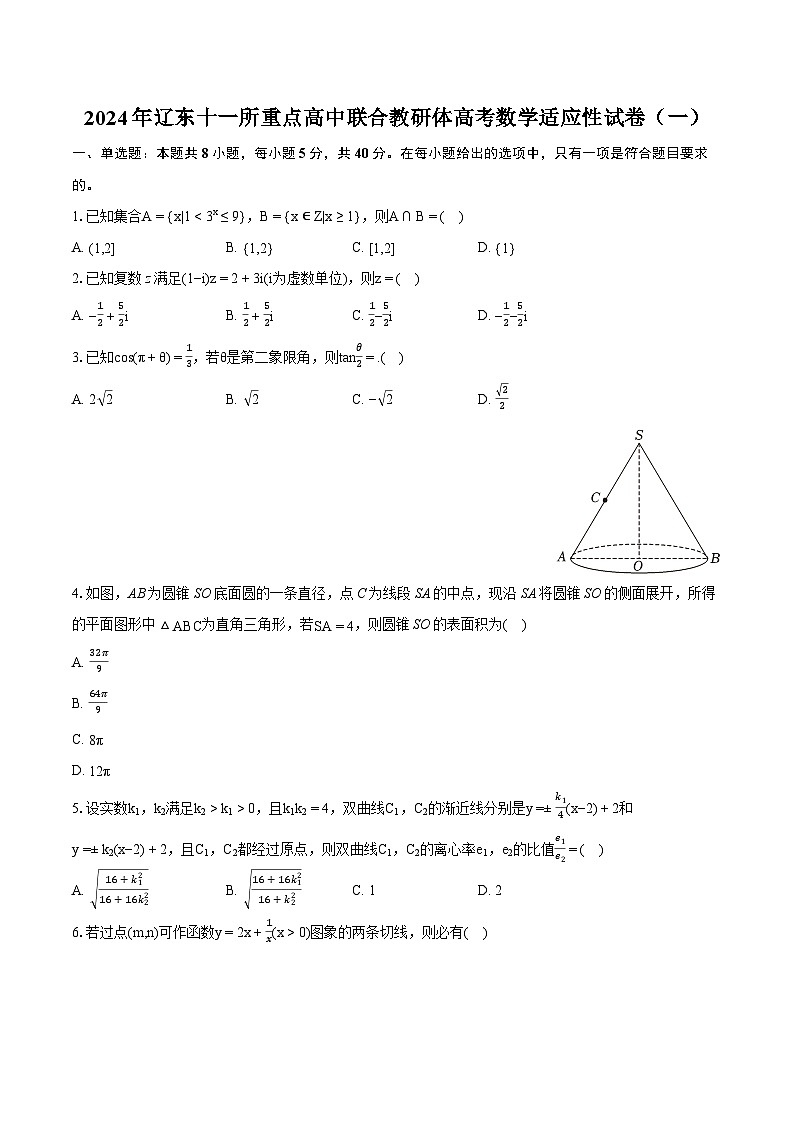 2024年辽东十一所重点高中联合教研体高考数学适应性试卷（一）（含详细答案解析）第1页