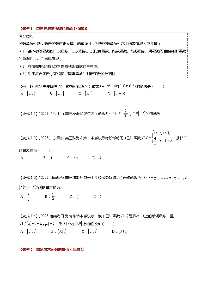 热点2-2 函数的最值（值域）及应用（8题型+满分技巧+限时检测）-2024年高考数学【热点·重点·难点】专练（新高考专用）02
