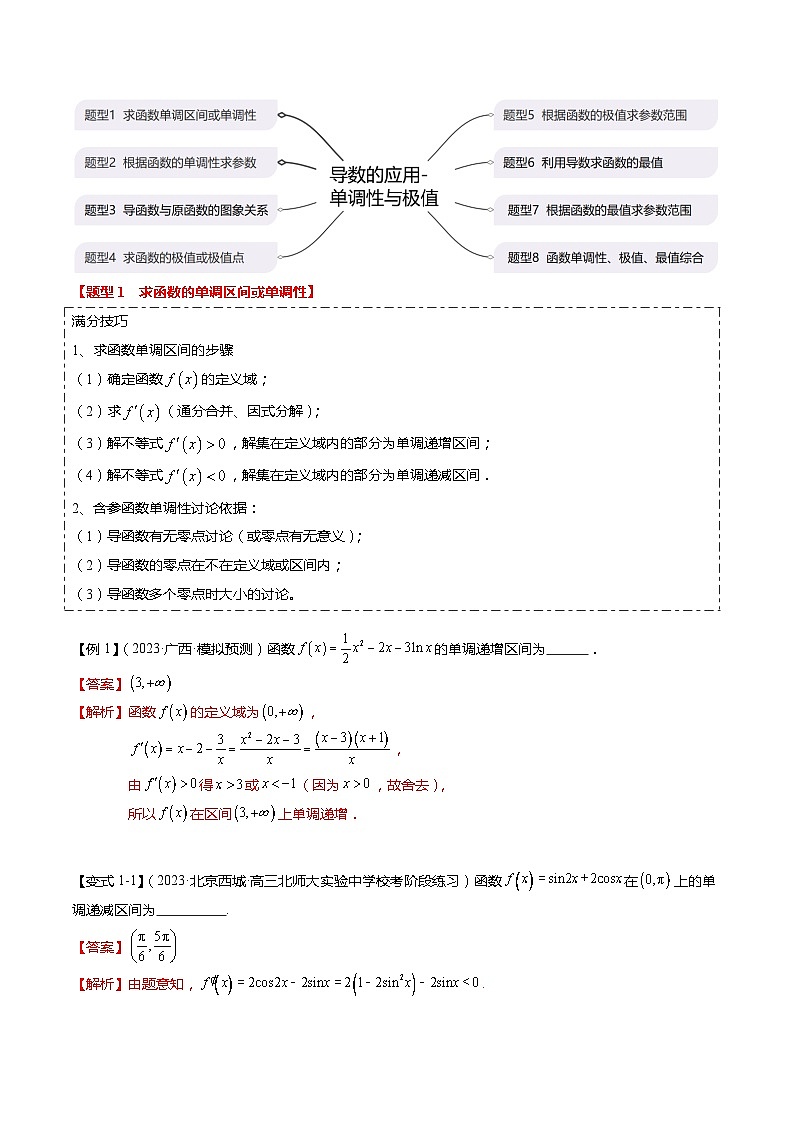 热点2-5 导数的应用-单调性与极值（8题型+满分技巧+限时检测）-2024年高考数学【热点·重点·难点】专练（新高考专用）02
