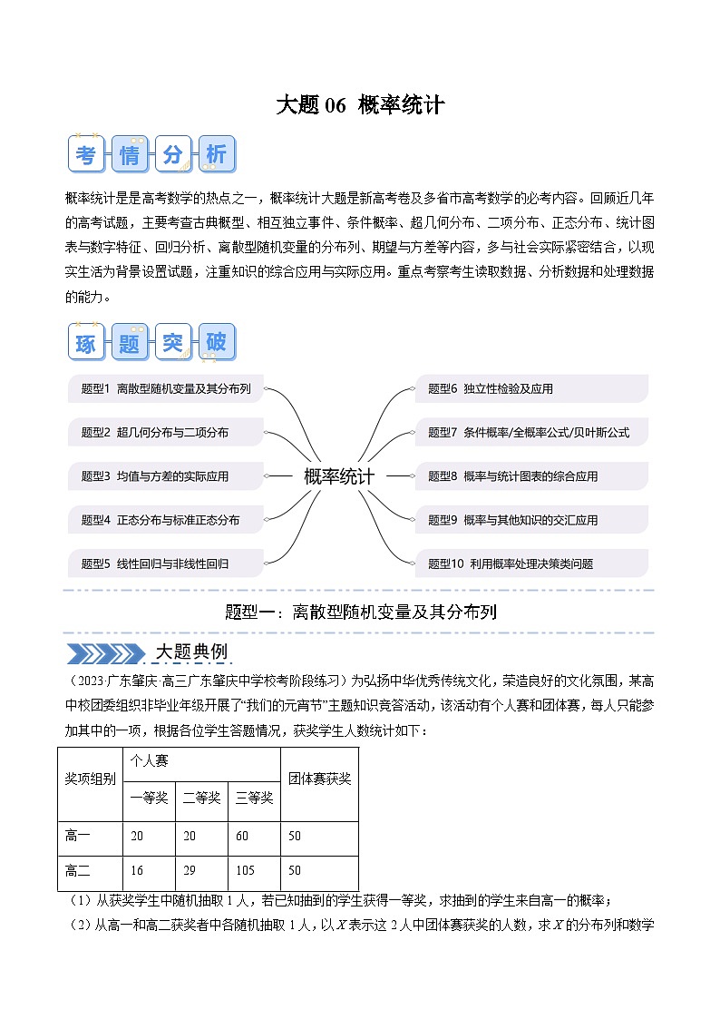 【三轮冲刺】高考数学（大题专练）06 概率统计（解析版）第1页