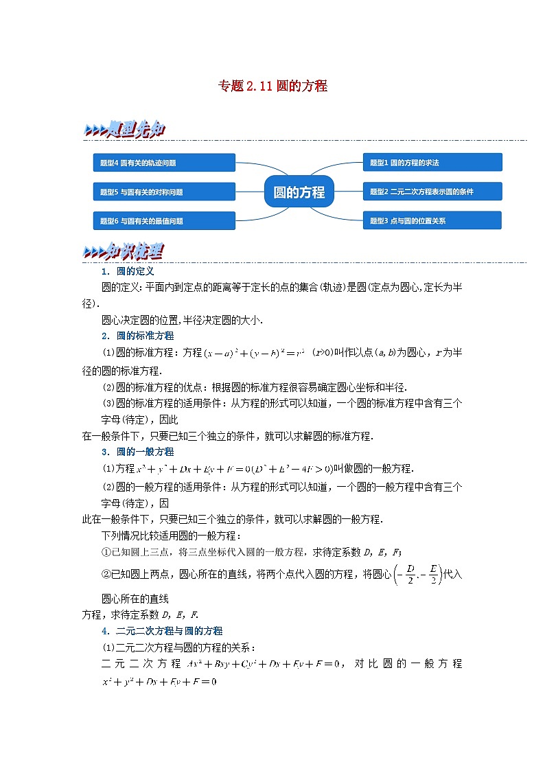 2024年高中数学专题2-11重难点题型培优精讲圆的方程试题（附解析新人教A版选择性必修第一册）01